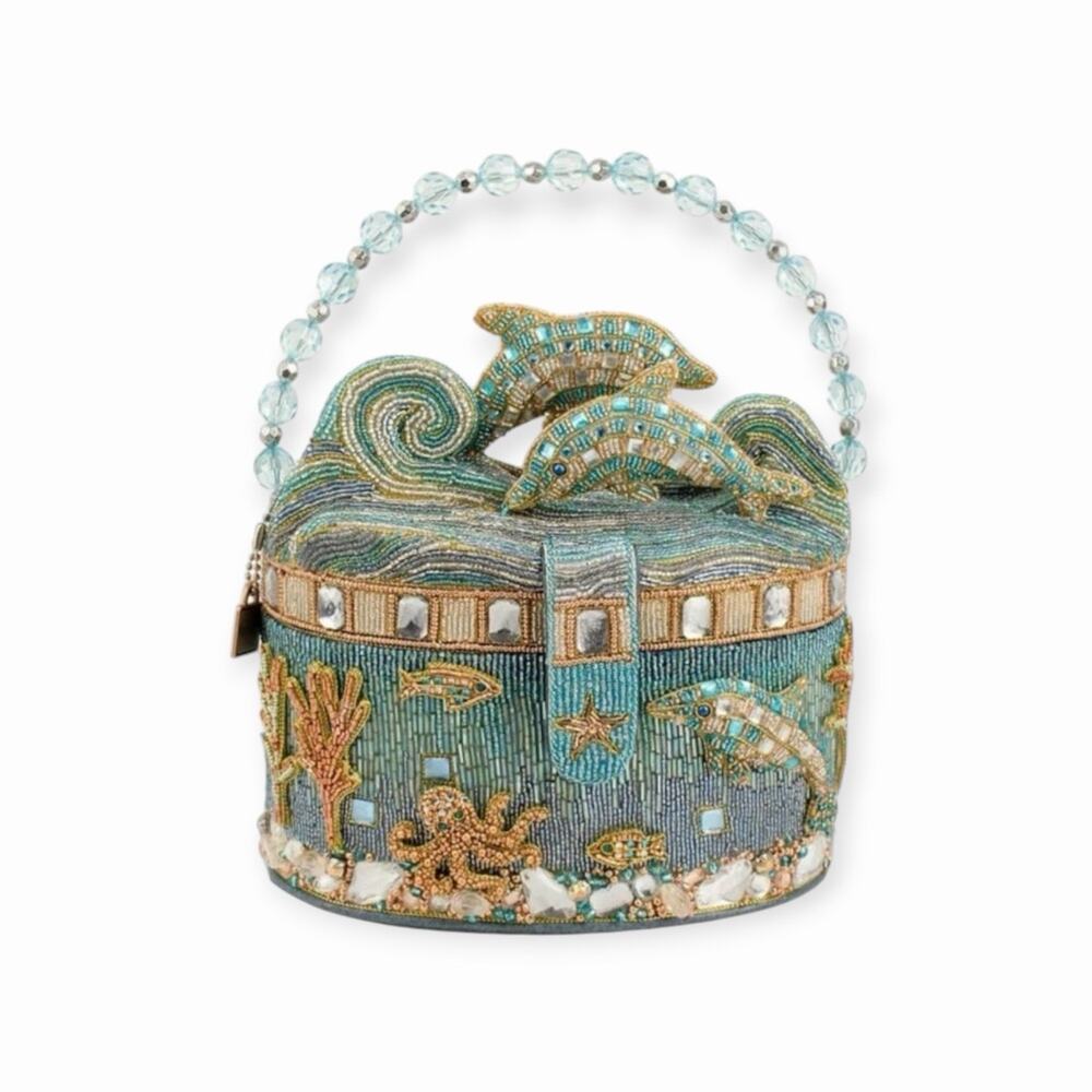 Mary Frances Crystal Dolphin Beaded Top Handle Handbag Ocean Marine Sea Life NEW